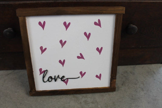 Love Little Hearts Pink Giftable Printed and Raised Sign Decor Party Valentine Cute Handmade Wooden 3d Color Wall Art Decoration