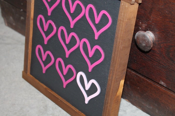 Heart Sign Valentines Day Girls Room Decor Handmade Home decor Hearts Chalkboard like Pink hearts Pattern Layering Sign Coffee Bar Farmhouse