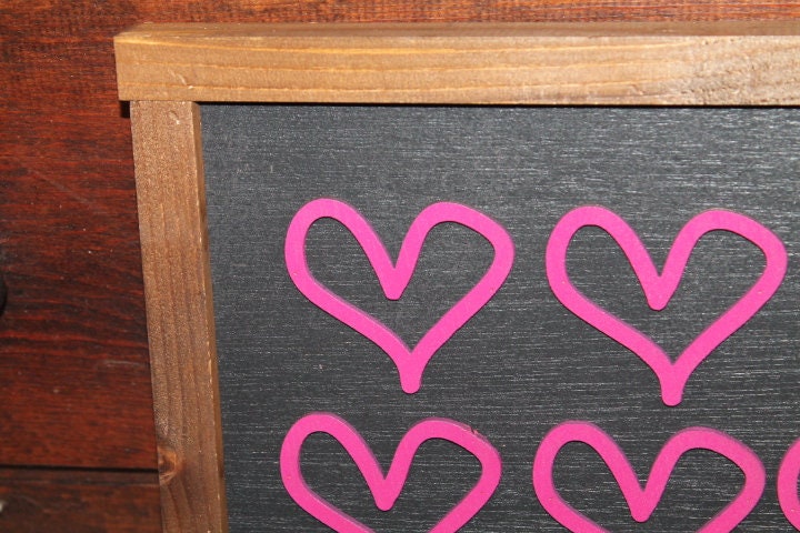 Heart Sign Valentines Day Girls Room Decor Handmade Home decor Hearts Chalkboard like Pink hearts Pattern Layering Sign Coffee Bar Farmhouse