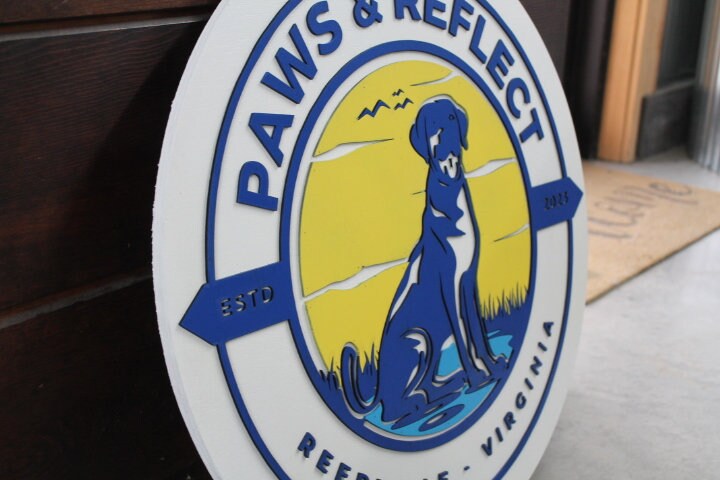 Labrador Dog Bird Dog Park Reflection Paws Lake Layered Sign Pet Custom Sign Round Business Commerical Signage Logo Circle Wooden Handmade