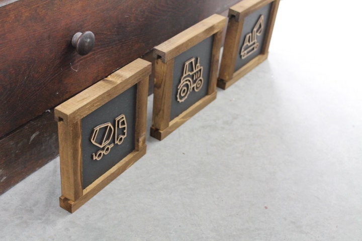 Boys Room Trucks Things with wheels Construction Excavator Tractor Cement Truck Nursery Handmade Decor Baby Gift Brown and Black