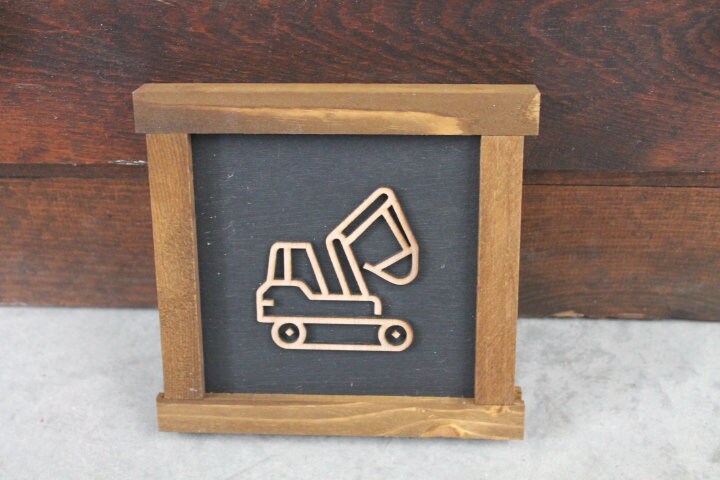 Boys Room Trucks Things with wheels Construction Excavator Tractor Cement Truck Nursery Handmade Decor Baby Gift Brown and Black