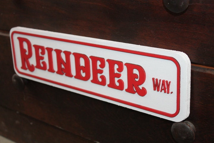 Reindeer Way Street Sign Directional Christmas Winter Santa Wooden Handmade Decor Prop Decoration Layered Sign 3D
