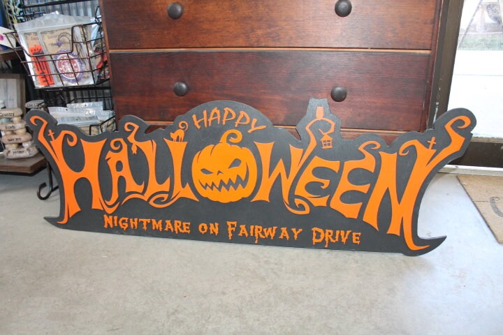 Customizable Text Happy Halloween Jack O Lantern Spooky Forest Black Cat Prop Wooden Decor Fall Autumn Decoration Sign Haunted Grave Yard