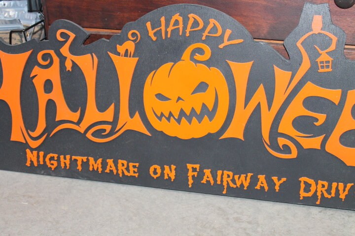 Customizable Text Happy Halloween Jack O Lantern Spooky Forest Black Cat Prop Wooden Decor Fall Autumn Decoration Sign Haunted Grave Yard