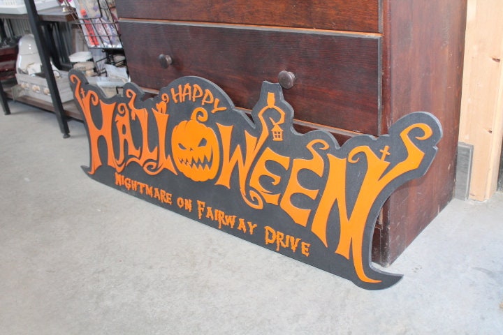 Customizable Text Happy Halloween Jack O Lantern Spooky Forest Black Cat Prop Wooden Decor Fall Autumn Decoration Sign Haunted Grave Yard