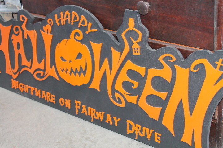 Customizable Text Happy Halloween Jack O Lantern Spooky Forest Black Cat Prop Wooden Decor Fall Autumn Decoration Sign Haunted Grave Yard