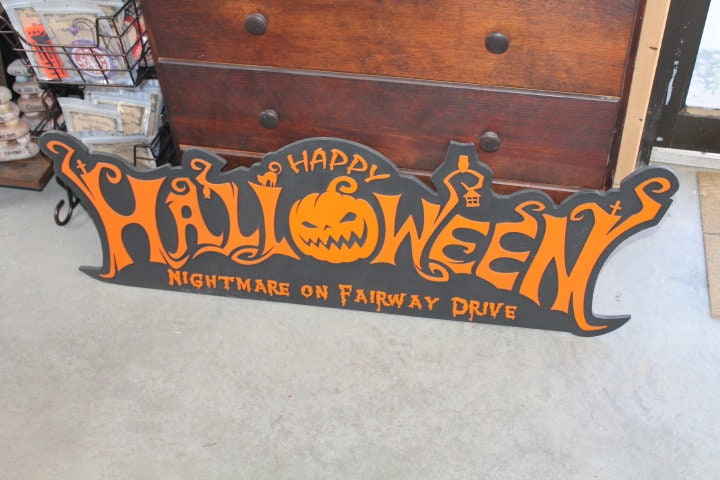 Customizable Text Happy Halloween Jack O Lantern Spooky Forest Black Cat Prop Wooden Decor Fall Autumn Decoration Sign Haunted Grave Yard