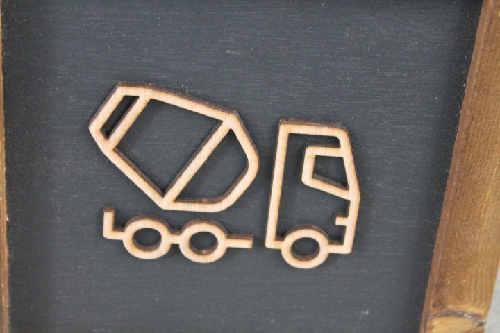 Cement truck Work Truck Things with wheels Boys Room Nursery Play room Handmade Framed Wall Decor 3D Layered Laser cut wood sign