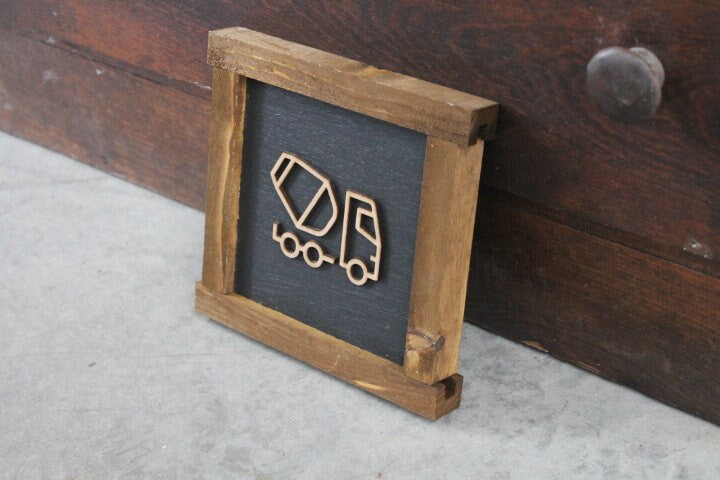 Cement truck Work Truck Things with wheels Boys Room Nursery Play room Handmade Framed Wall Decor 3D Layered Laser cut wood sign