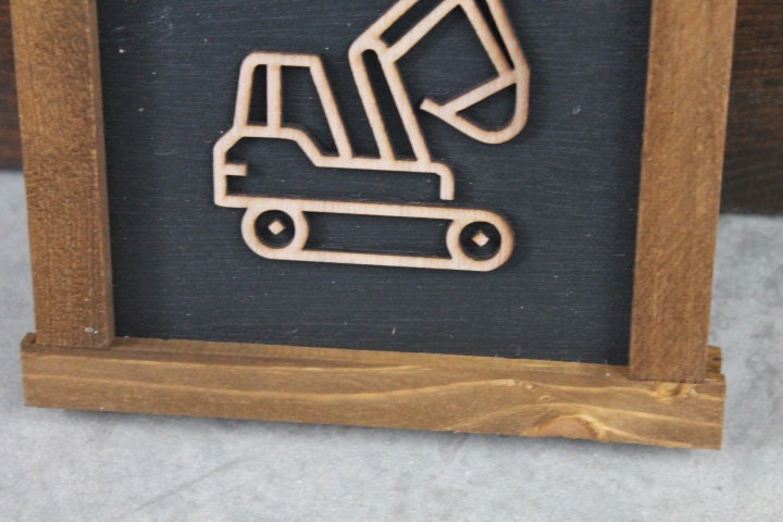 Excavator Digger Construction Work Truck Things with wheels Boys Room Nursery Play room Handmade Wall Decor 3D Layered Laser cut wood sign
