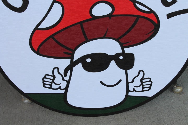 Mushroom Fungi Fungus Fun Guy Sunglasses Personalize Waterproof Sign Smooth Round Outdoor Business Logo Great for hanging or wall mounted