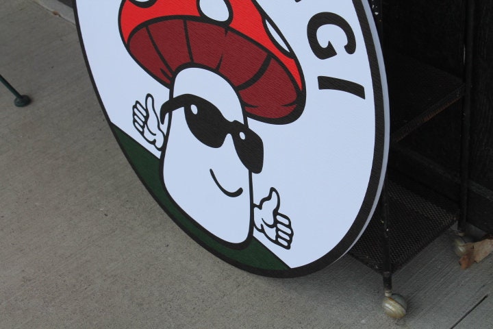 Mushroom Fungi Fungus Fun Guy Sunglasses Personalize Waterproof Sign Smooth Round Outdoor Business Logo Great for hanging or wall mounted