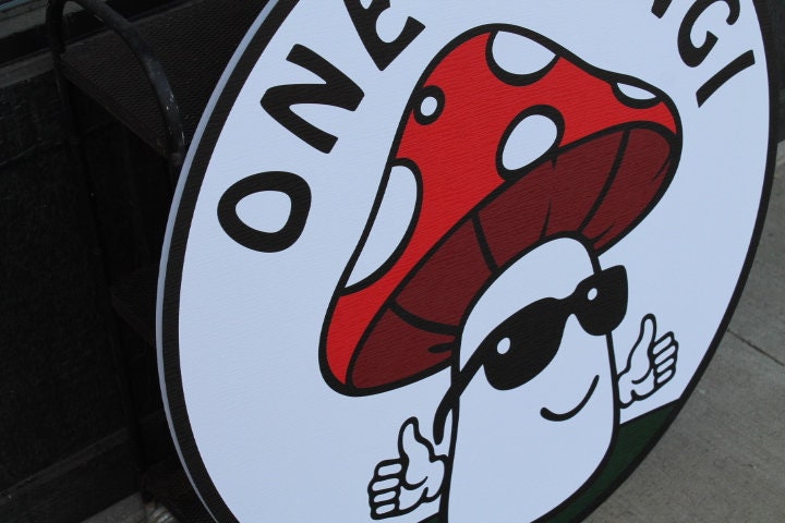 Mushroom Fungi Fungus Fun Guy Sunglasses Personalize Waterproof Sign Smooth Round Outdoor Business Logo Great for hanging or wall mounted