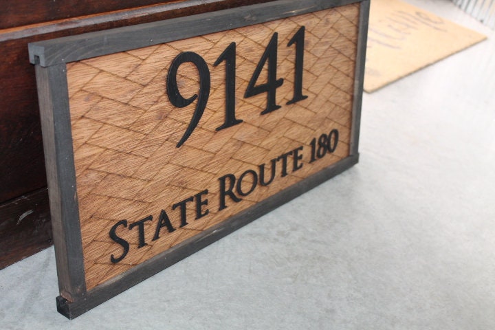 Custom Address Sign Chevron Herringbone Subway Tile Engraved Raised Personalized Home Street Sign Wooden Handmade Sign Layered Your Address
