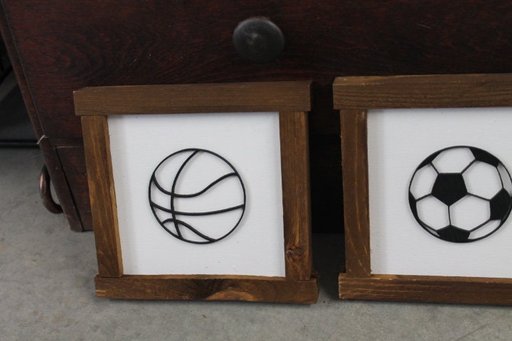 Boys Room Sports Playroom Soccer Basketball Baseball Game Day Gym Nursery Toy Room Garage Set of 3 Handmade Decor Baby Gift