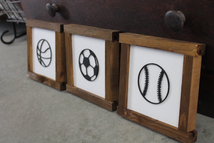 Boys Room Sports Playroom Soccer Basketball Baseball Game Day Gym Nursery Toy Room Garage Set of 3 Handmade Decor Baby Gift