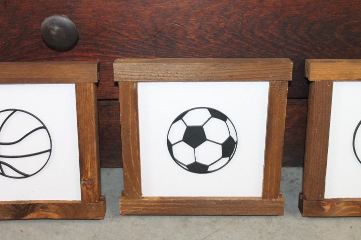 Boys Room Sports Playroom Soccer Basketball Baseball Game Day Gym Nursery Toy Room Garage Set of 3 Handmade Decor Baby Gift