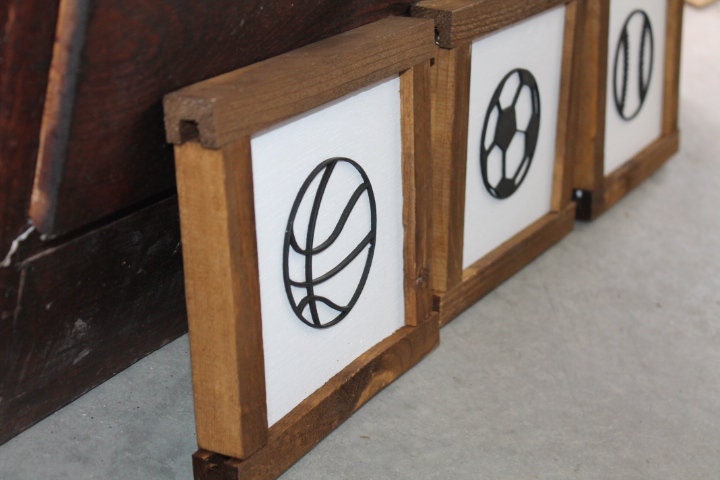 Boys Room Sports Playroom Soccer Basketball Baseball Game Day Gym Nursery Toy Room Garage Set of 3 Handmade Decor Baby Gift