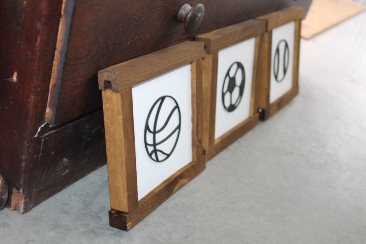 Boys Room Sports Playroom Soccer Basketball Baseball Game Day Gym Nursery Toy Room Garage Set of 3 Handmade Decor Baby Gift