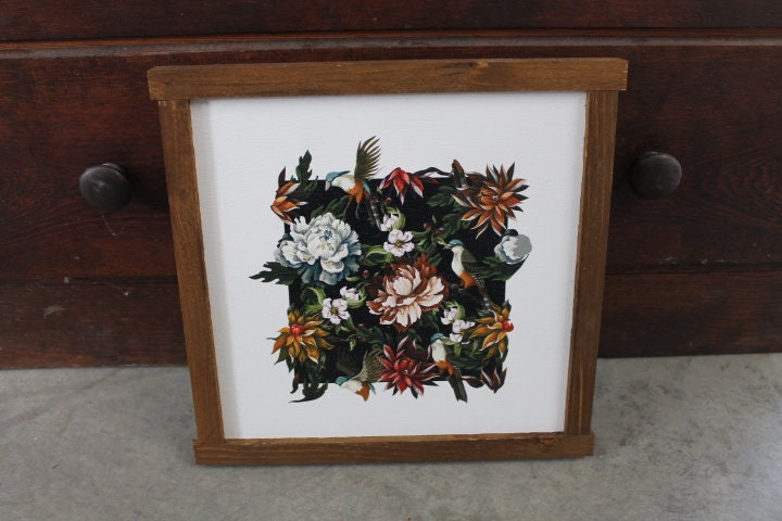 Peony Birds Black Bohemian Gothic Vintage Roses Boho Garden Bouquet Wood Sign Flowers Print Floral Text Wall Art Farmhouse Primitive Rustic