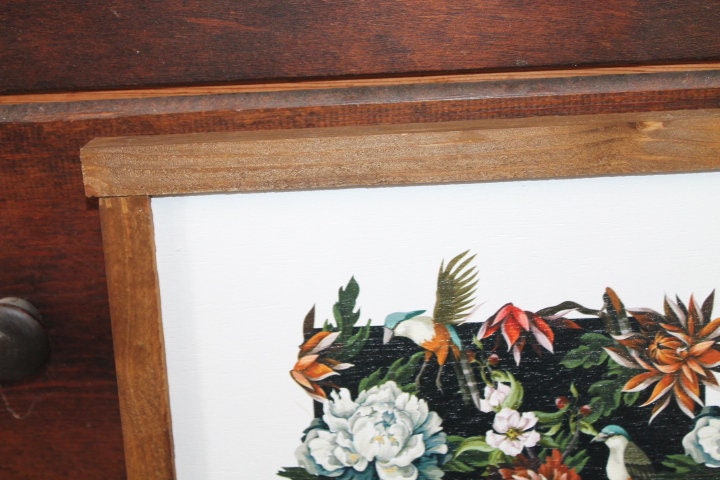 Peony Birds Black Bohemian Gothic Vintage Roses Boho Garden Bouquet Wood Sign Flowers Print Floral Text Wall Art Farmhouse Primitive Rustic