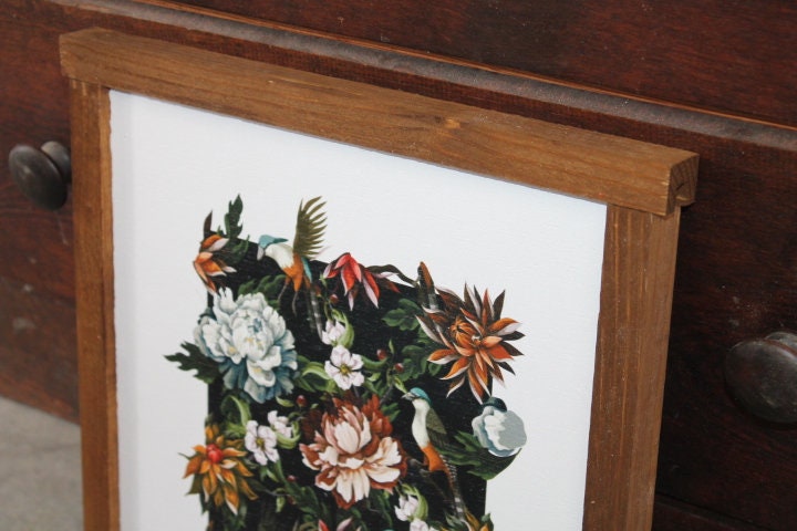 Peony Birds Black Bohemian Gothic Vintage Roses Boho Garden Bouquet Wood Sign Flowers Print Floral Text Wall Art Farmhouse Primitive Rustic