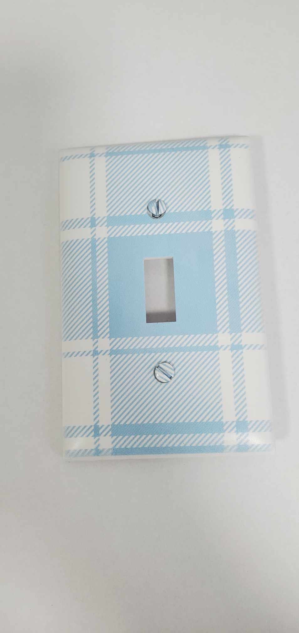 Blue Plaid Nursery Spring Printed in Color Light Switch Cover Plate Durable Baby Room Kids Room