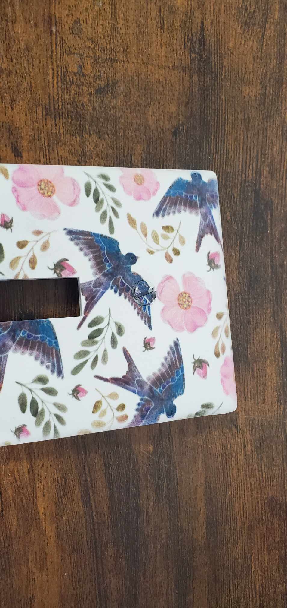 Blue Bird Swallow Floral Flowers Spring Printed in Color Light Switch Cover Plate Durable Baby Room Kids Room