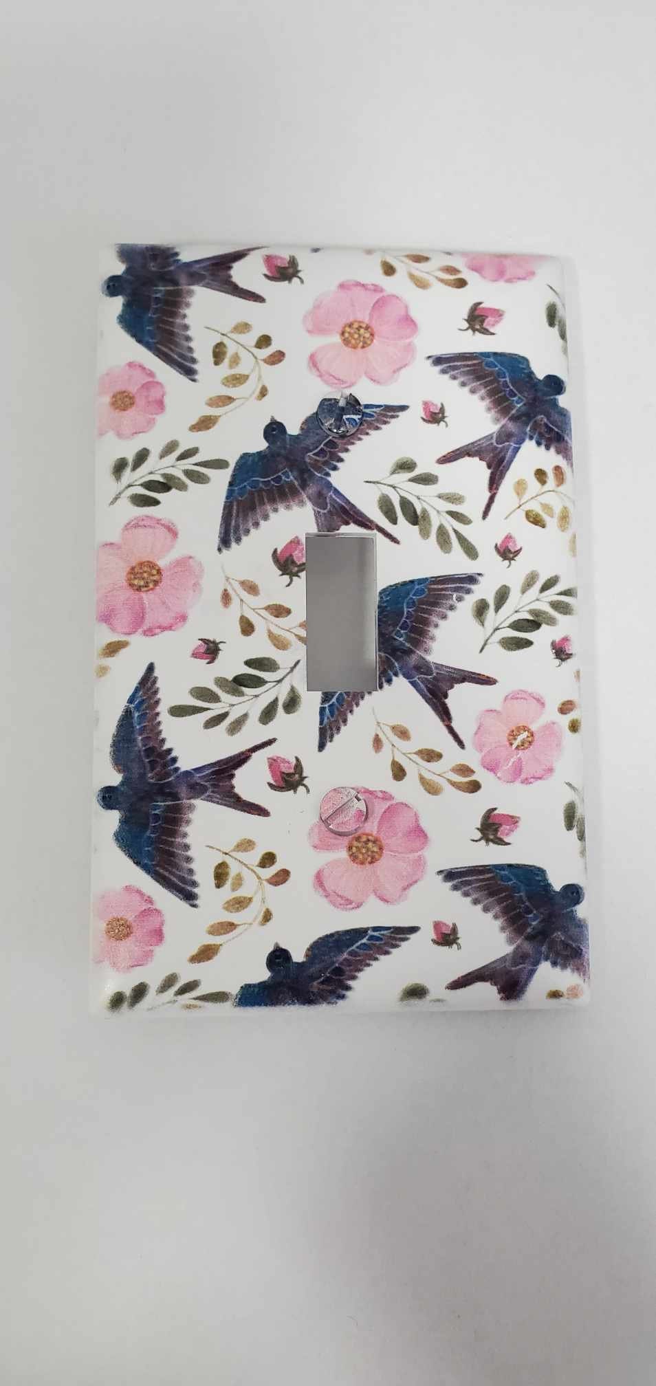 Blue Bird Swallow Floral Flowers Spring Printed in Color Light Switch Cover Plate Durable Baby Room Kids Room