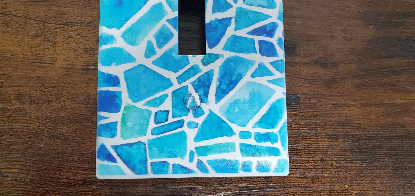 Blue Pattern Aztec Geometric Tiles Beach Water Printed in Color Light Switch Cover Plate Durable Baby Room Kids Room Decorative Decor