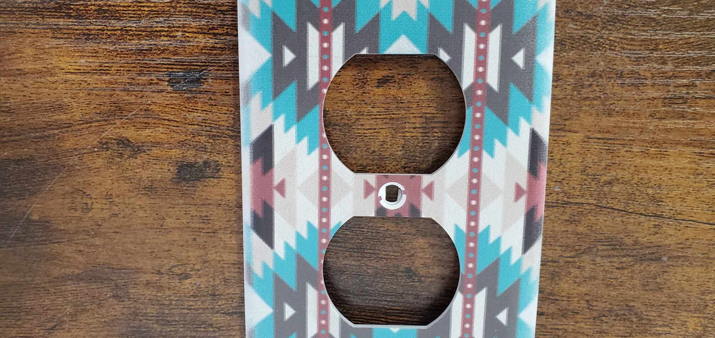 Western Pattern Aztec Geometric Printed in Color Light Switch Cover Plate Durable Baby Room Kids Room Decorative Decor