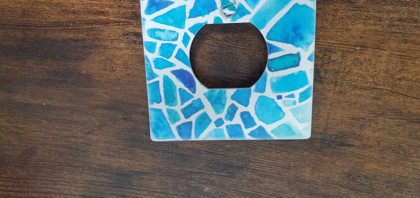 Blue Pattern Aztec Geometric Tiles Beach Water Printed in Color Light Switch Cover Plate Durable Baby Room Kids Room Decorative Decor