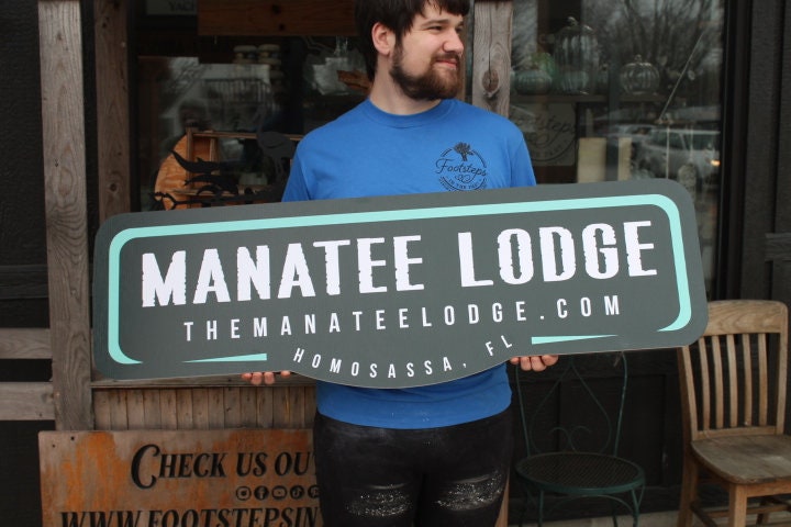 Custom Outdoor Sign Manatee Habitat Lodge Your Logo Enclosure Zoo Wildlife Center Sancturary PVC Textured Weatherproof Waterproof Fade Proof
