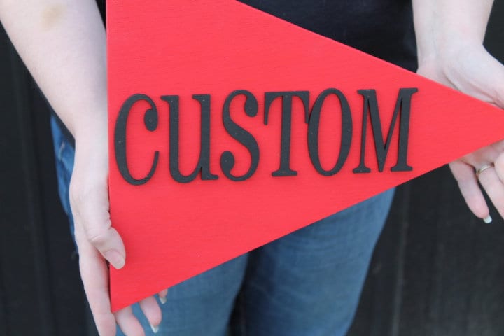 Custom Sports Team Pennant School Memorabilia Spirit Colors Wooden Flag Banner Pendant Handmade 3D Layered Unframed Pennon Championship