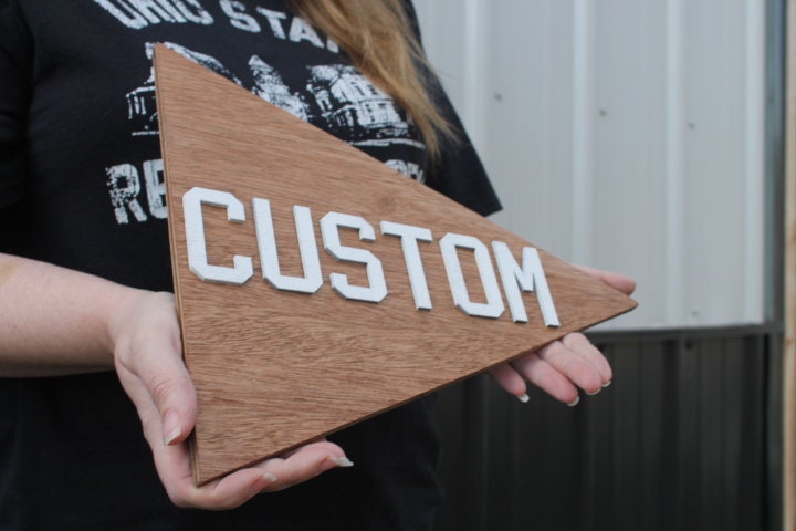 Custom Sports Team Pennant School Memorabilia Spirit Colors Wooden Flag Banner Pendant Handmade 3D Layered Unframed Athletic Championship