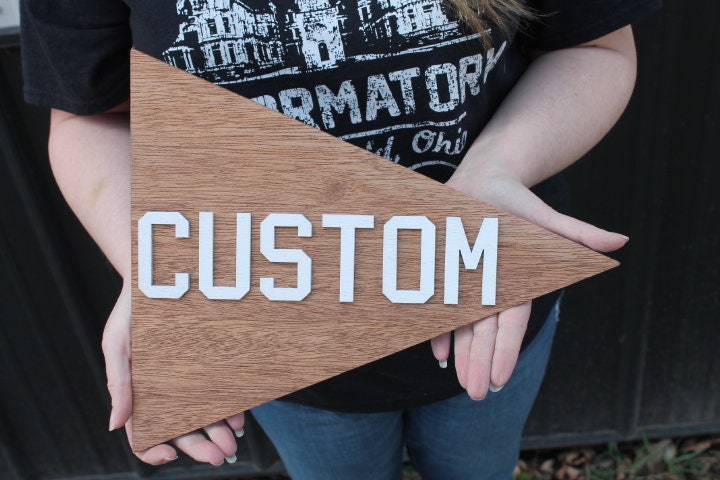 Custom Sports Team Pennant School Memorabilia Spirit Colors Wooden Flag Banner Pendant Handmade 3D Layered Unframed Athletic Championship