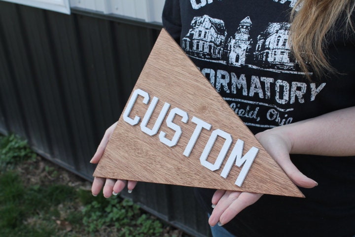 Custom Sports Team Pennant School Memorabilia Spirit Colors Wooden Flag Banner Pendant Handmade 3D Layered Unframed Athletic Championship