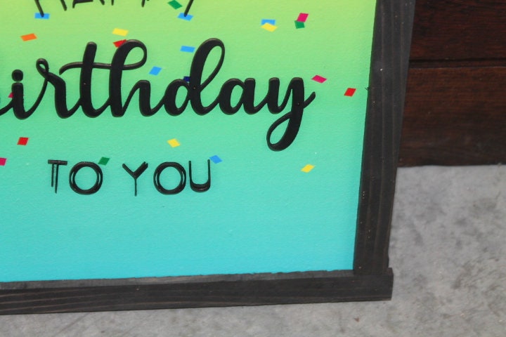 Happy Birthday Confetti Printed and Raised Sign Decor Party Special Event Celebration Handmade Wooden 3d Color Wall Art Decoration
