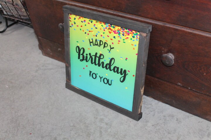 Happy Birthday Confetti Printed and Raised Sign Decor Party Special Event Celebration Handmade Wooden 3d Color Wall Art Decoration