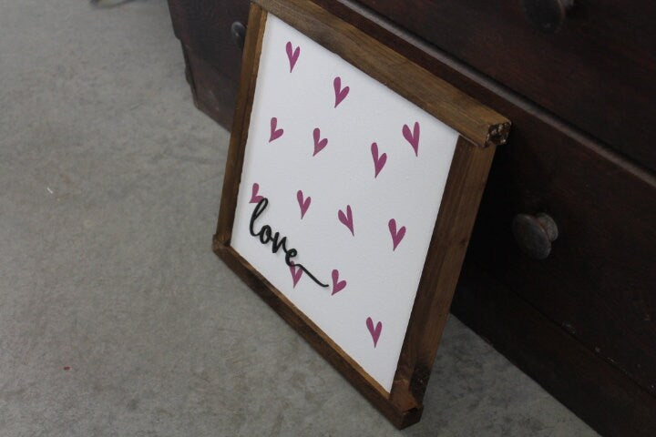 Love Little Hearts Pink Giftable Printed and Raised Sign Decor Party Valentine Cute Handmade Wooden 3d Color Wall Art Decoration