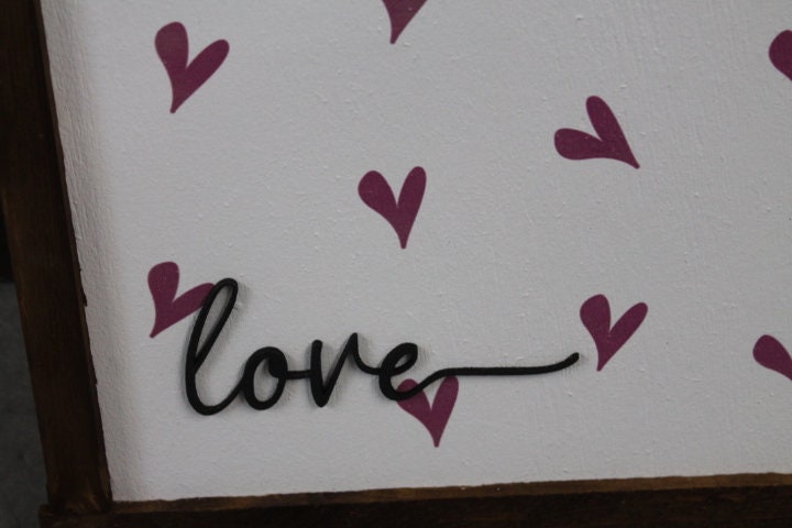 Love Little Hearts Pink Giftable Printed and Raised Sign Decor Party Valentine Cute Handmade Wooden 3d Color Wall Art Decoration