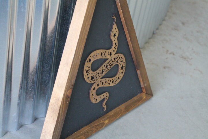 Snake Triangle Rattlesnake Tread On Me Viper Serpent Framed 3D Handmade Art Decor Wooden Sign Raised Layered Sign