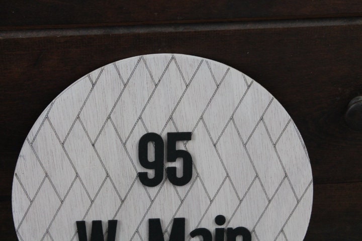 Custom Address Chevron Sign Your Address Name Here Laser Cut Layered Home Round Subway Tile Herringbone Made to Order Wooden Handmade