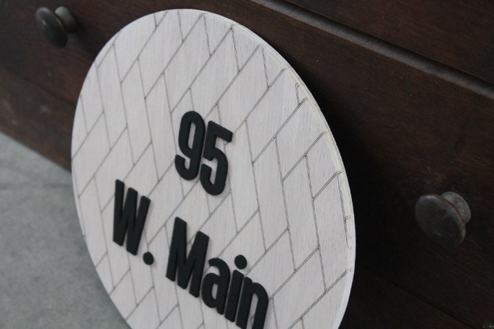 Custom Address Chevron Sign Your Address Name Here Laser Cut Layered Home Round Subway Tile Herringbone Made to Order Wooden Handmade