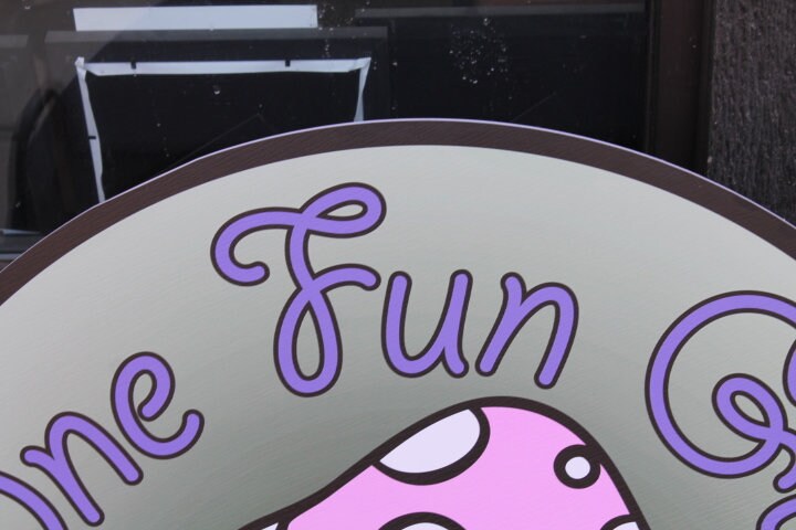 Greenhouse Mushroom Flowers Personalized Waterproof Sign Smooth Round Outdoor Ready for your Business Logo Great for hanging or wall mounted