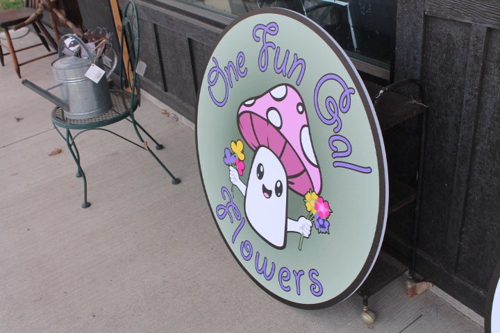 Greenhouse Mushroom Flowers Personalized Waterproof Sign Smooth Round Outdoor Ready for your Business Logo Great for hanging or wall mounted