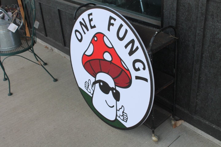 Mushroom Fungi Fungus Fun Guy Sunglasses Personalize Waterproof Sign Smooth Round Outdoor Business Logo Great for hanging or wall mounted