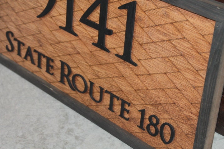 Custom Address Sign Chevron Herringbone Subway Tile Engraved Raised Personalized Home Street Sign Wooden Handmade Sign Layered Your Address