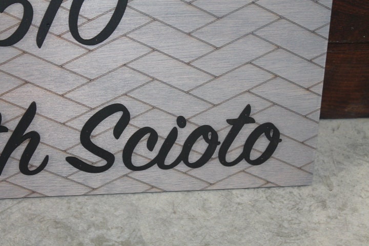 Custom Address Sign Chevron Subway Tile Herringbone Engraved and Raised Personalized Street Sign Wooden Handmade Layered Your Address Etched